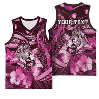 Personalised Maori Romantic Valentine Basketball Jersey The Hongi Kiss Pink Galaxy DT05 - Polynesian Pride