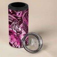 Personalised Maori Romantic Valentine 4 in 1 Can Cooler Tumbler The Hongi Kiss Pink Galaxy DT05 - Polynesian Pride