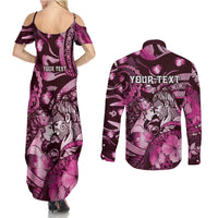 Personalised Maori Romantic Valentine Couples Matching Summer Maxi Dress and Long Sleeve Button Shirt The Hongi Kiss Pink Galaxy DT05 - Polynesian Pride