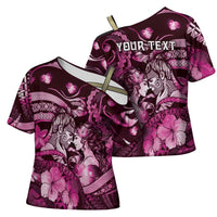 Personalised Maori Romantic Valentine Cross Shoulder Shirt The Hongi Kiss Pink Galaxy