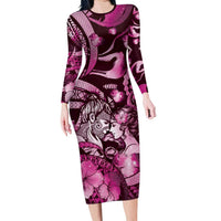 Personalised Maori Romantic Valentine Family Matching Long Sleeve Bodycon Dress and Hawaiian Shirt The Hongi Kiss Pink Galaxy DT05 Mom's Dress Pink - Polynesian Pride