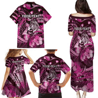 Personalised Maori Romantic Valentine Family Matching Puletasi and Hawaiian Shirt The Hongi Kiss Pink Galaxy DT05 - Polynesian Pride
