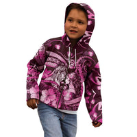 Personalised Maori Romantic Valentine Kid Hoodie The Hongi Kiss Pink Galaxy DT05 - Polynesian Pride
