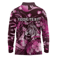 Personalised Maori Romantic Valentine Long Sleeve Polo Shirt The Hongi Kiss Pink Galaxy DT05 - Polynesian Pride