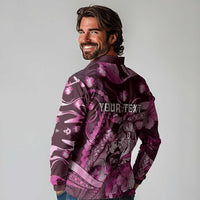 Personalised Maori Romantic Valentine Long Sleeve Polo Shirt The Hongi Kiss Pink Galaxy DT05 - Polynesian Pride