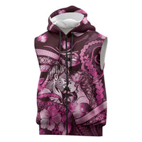 Personalised Maori Romantic Valentine Sleeveless Zip Hoodie The Hongi Kiss Pink Galaxy DT05 Pink - Polynesian Pride