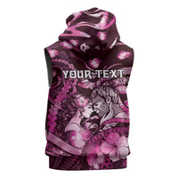 Personalised Maori Romantic Valentine Sleeveless Zip Hoodie The Hongi Kiss Pink Galaxy DT05 - Polynesian Pride