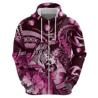 Personalised Maori Romantic Valentine Zip Hoodie The Hongi Kiss Pink Galaxy DT05 - Polynesian Pride