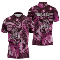 Personalised Maori Romantic Valentine Zipper Polo Shirt The Hongi Kiss Pink Galaxy DT05 - Polynesian Pride
