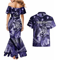 Personalised Maori Romantic Valentine Couples Matching Mermaid Dress and Hawaiian Shirt The Hongi Kiss Purple Galaxy DT05 - Polynesian Pride