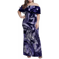 Personalised Maori Romantic Valentine Family Matching Off Shoulder Maxi Dress and Hawaiian Shirt The Hongi Kiss Purple Galaxy DT05 Mom's Dress Purple - Polynesian Pride