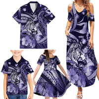 Personalised Maori Romantic Valentine Family Matching Summer Maxi Dress and Hawaiian Shirt The Hongi Kiss Purple Galaxy DT05 - Polynesian Pride