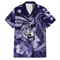 Personalised Maori Romantic Valentine Family Matching Summer Maxi Dress and Hawaiian Shirt The Hongi Kiss Purple Galaxy DT05 Dad's Shirt - Short Sleeve Purple - Polynesian Pride