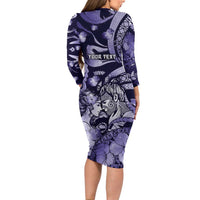 Personalised Maori Romantic Valentine Long Sleeve Bodycon Dress The Hongi Kiss Purple Galaxy DT05 - Polynesian Pride