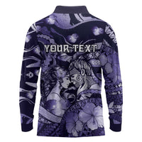 Personalised Maori Romantic Valentine Long Sleeve Polo Shirt The Hongi Kiss Purple Galaxy DT05 - Polynesian Pride