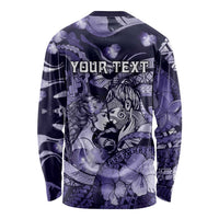 Personalised Maori Romantic Valentine Long Sleeve Shirt The Hongi Kiss Purple Galaxy DT05 - Polynesian Pride