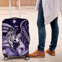 Maori Romantic Valentine Luggage Cover The Hongi Kiss Purple Galaxy DT05 Purple - Polynesian Pride