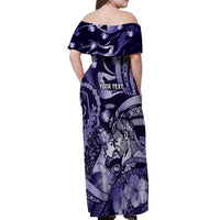 Personalised Maori Romantic Valentine Off Shoulder Maxi Dress The Hongi Kiss Purple Galaxy DT05 - Polynesian Pride