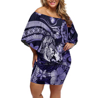 Personalised Maori Romantic Valentine Off Shoulder Short Dress The Hongi Kiss Purple Galaxy DT05 Women Purple - Polynesian Pride