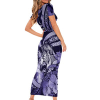 Personalised Maori Romantic Valentine Short Sleeve Bodycon Dress The Hongi Kiss Purple Galaxy DT05 - Polynesian Pride