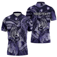 Personalised Maori Romantic Valentine Zipper Polo Shirt The Hongi Kiss Purple Galaxy DT05 - Polynesian Pride