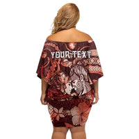 Personalised Maori Romantic Valentine Family Matching Off Shoulder Short Dress and Hawaiian Shirt The Hongi Kiss Red Galaxy DT05 - Polynesian Pride