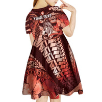 Personalised Maori Romantic Valentine Kid Short Sleeve Dress The Hongi Kiss Red Galaxy DT05 - Polynesian Pride