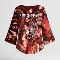 Personalised Maori Romantic Valentine Kimono Sleeve Blouse The Hongi Kiss Red Galaxy