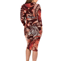 Personalised Maori Romantic Valentine Long Sleeve Bodycon Dress The Hongi Kiss Red Galaxy DT05 - Polynesian Pride
