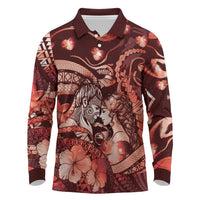Personalised Maori Romantic Valentine Long Sleeve Polo Shirt The Hongi Kiss Red Galaxy DT05 Red - Polynesian Pride