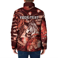 Personalised Maori Romantic Valentine Padded Jacket The Hongi Kiss Red Galaxy