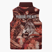 Personalised Maori Romantic Valentine Sleeveless Puffer Jacket The Hongi Kiss Red Galaxy