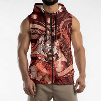 Personalised Maori Romantic Valentine Sleeveless Zip Hoodie The Hongi Kiss Red Galaxy DT05 - Polynesian Pride