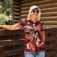 Personalised Maori Romantic Valentine Women Polo Shirt The Hongi Kiss Red Galaxy DT05 - Polynesian Pride