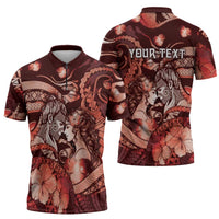 Personalised Maori Romantic Valentine Zipper Polo Shirt The Hongi Kiss Red Galaxy DT05 - Polynesian Pride