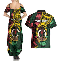 Personalised Vanuatu Independence Day Couples Matching Summer Maxi Dress and Hawaiian Shirt Boar Tusk Warrior Tribal Floral Patterns