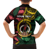 Personalised Vanuatu Independence Day Family Matching Off Shoulder Short Dress and Hawaiian Shirt Boar Tusk Warrior Tribal Floral Patterns
