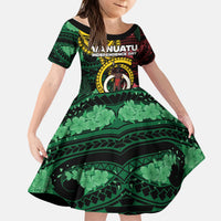 Personalised Vanuatu Independence Day Kid Short Sleeve Dress Boar Tusk Warrior Tribal Floral Patterns