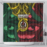 Vanuatu Independence Day Shower Curtain Boar Tusk Warrior Tribal Floral Patterns