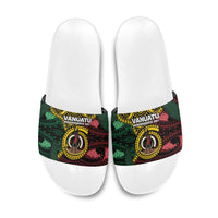 Vanuatu Independence Day Slide Sandals Boar Tusk Warrior Tribal Floral Patterns