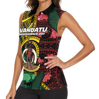 Personalised Vanuatu Independence Day Women Sleeveless Polo Shirt Boar Tusk Warrior Tribal Floral Patterns