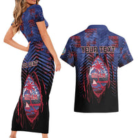 Personalised Guam Couples Matching Short Sleeve Bodycon Dress and Hawaiian Shirt Chamorro Seal Tribal Scratch Design DT05 - Polynesian Pride
