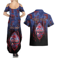 Personalised Guam Couples Matching Summer Maxi Dress and Hawaiian Shirt Chamorro Seal Tribal Scratch Design - Polynesian Pride