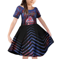 Personalised Guam Family Matching Off Shoulder Short Dress and Hawaiian Shirt Chamorro Seal Tribal Scratch Design DT05 Daughter's Dress Navy - Polynesian Pride