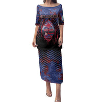 Personalised Guam Family Matching Puletasi and Hawaiian Shirt Chamorro Seal Tribal Scratch Design DT05 Mom's Dress Navy - Polynesian Pride