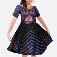 Personalised Guam Family Matching Summer Maxi Dress and Hawaiian Shirt Chamorro Seal Tribal Scratch Design DT05 Daughter's Dress Navy - Polynesian Pride
