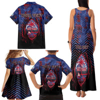 Personalised Guam Family Matching Tank Maxi Dress and Hawaiian Shirt Chamorro Seal Tribal Scratch Design DT05 - Polynesian Pride