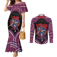 Personalised Samoa Mixed Martial Arts Couples Matching Mermaid Dress and Long Sleeve Button Shirt Flying Knee Of Samoan DT05 Black - Polynesian Pride