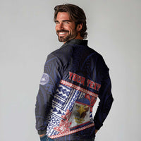 Personalized American Samoa Long Sleeve Polo Shirt Bald Eagle With Polynesian Pattern - Polynesian Pride