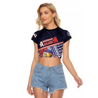 Personalized American Samoa Raglan Cropped T Shirt Bald Eagle With Polynesian Pattern - Polynesian Pride